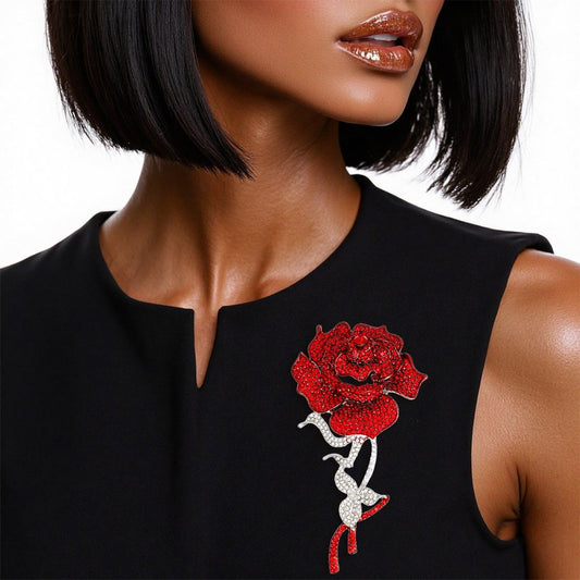 Sparkle Red Rose Blooming Brooch