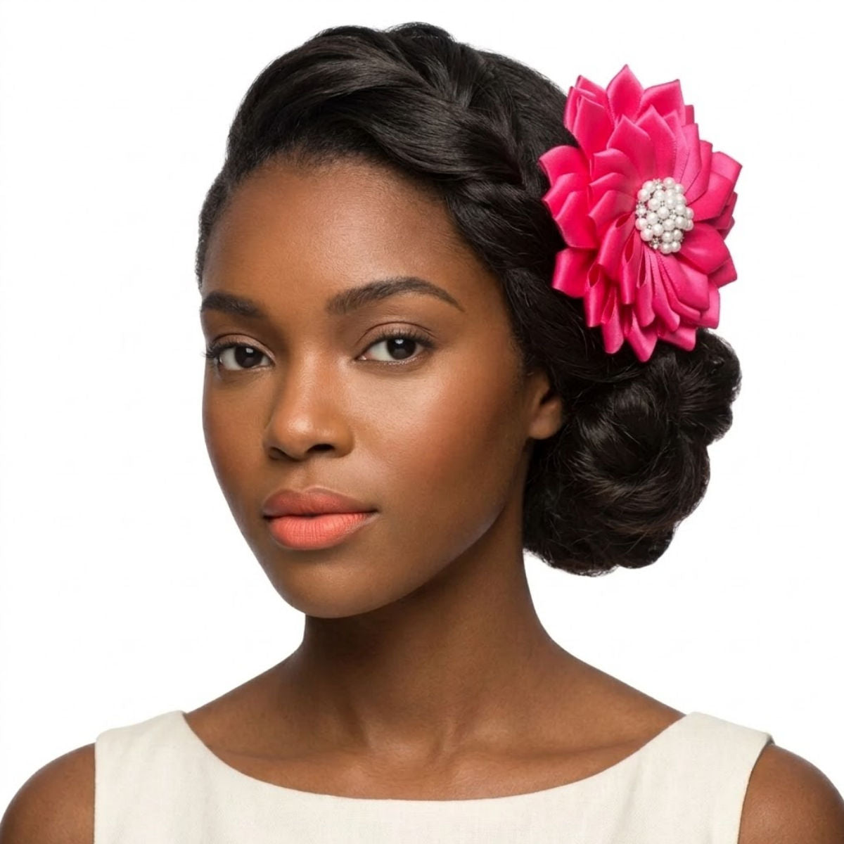 Brooch Fuchsia Flower Pearl Clip and Pin for Women