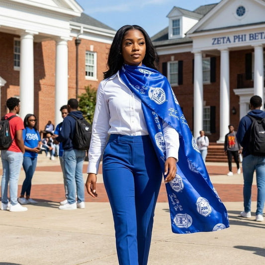 ZPB Long Blue and White Shield Rectangle Scarf