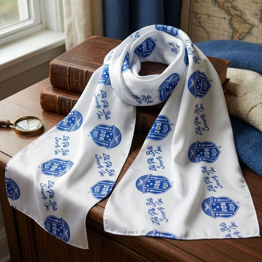 ZPB Long White and Blue Shield Rectangle Scarf