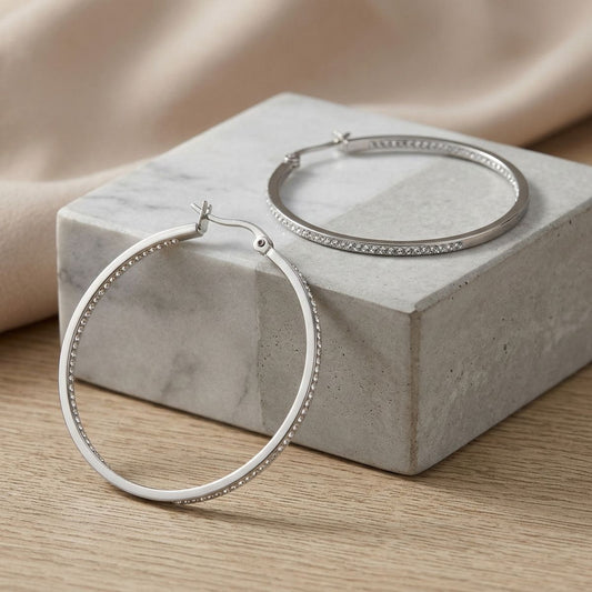 Stainless Steel Hoops with Inside Out Rhinestones