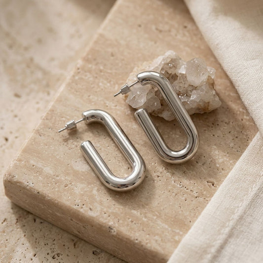 Open Hoop Stainless Steel Oval Tube Earrings