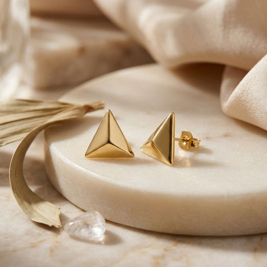 Stud 18K Gold Stainless Pyramid Triangle Earrings