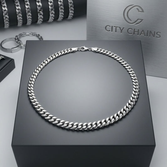 Unisex 20in 6DC 8mm Silver Stainless Steel Chain