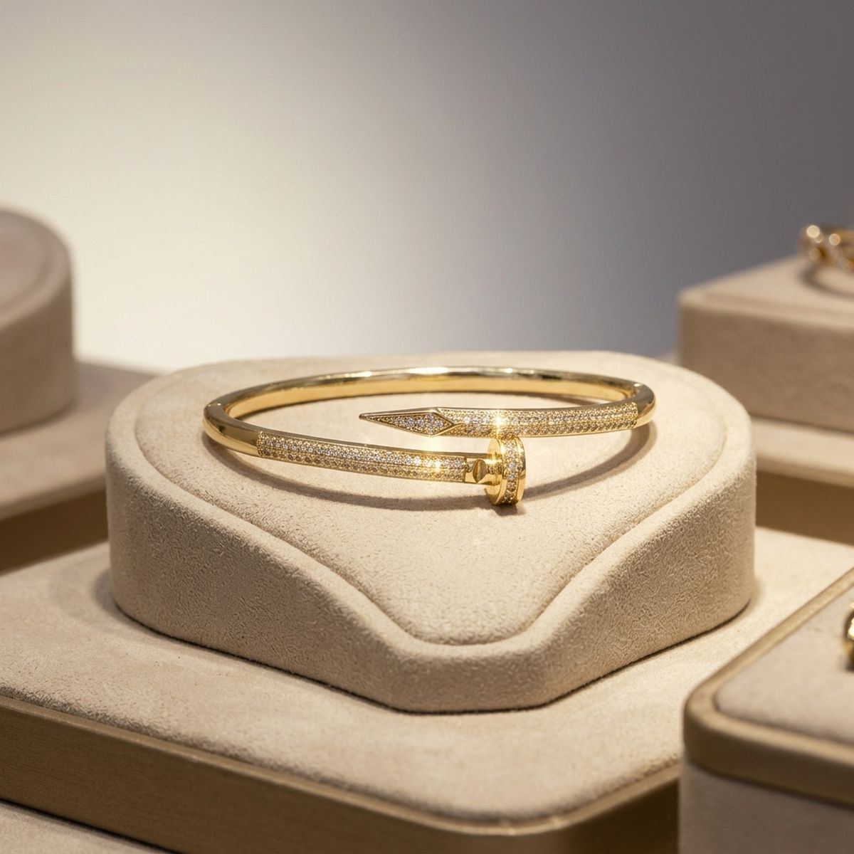 Bangle Sleek Gold Wrapped Nail CZ Bracelet