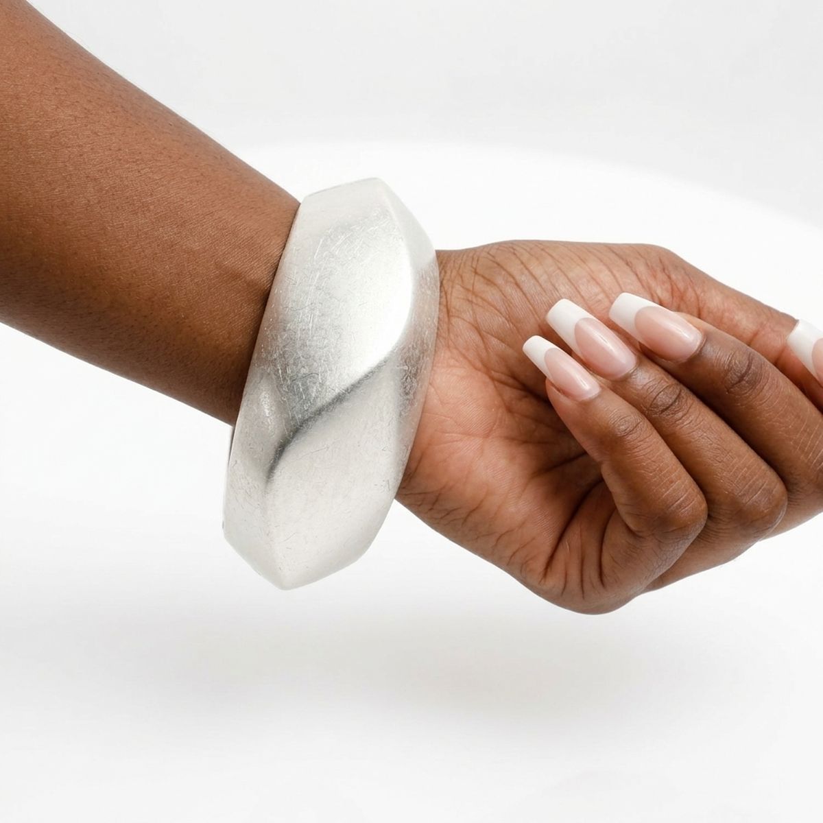 Bangle Matte Silver Chunky Sculptural Bracelet