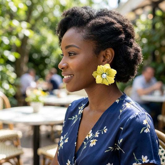 Yellow Oversize Stud Painted Petal Flower Earrings