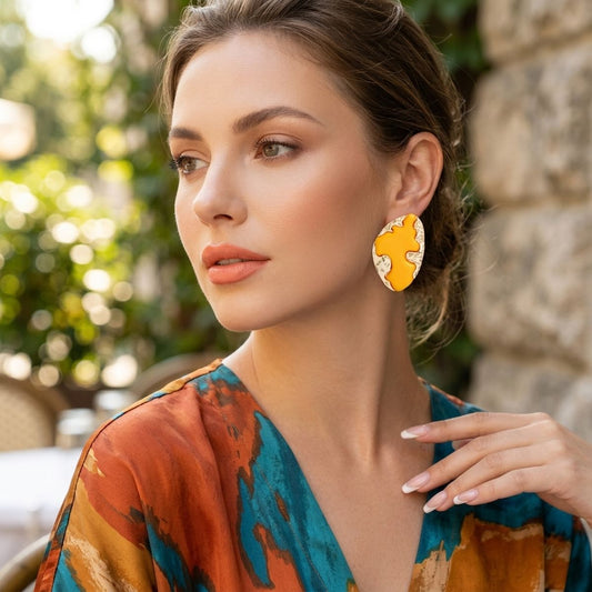 Stud Yellow and Gold Molten Metal Retro Earrings
