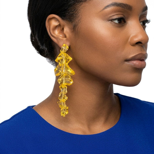 Translucent Yellow Acrylic Rock Candy Drop Earrings