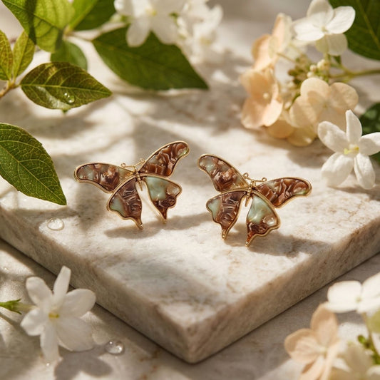 Stud Brown Winged Butterfly Free Spirit Earrings