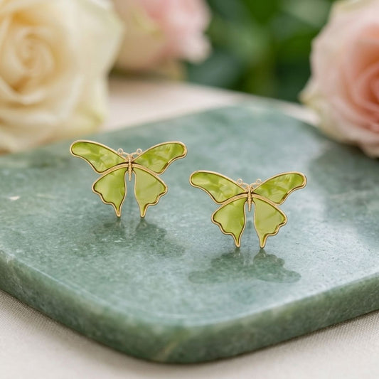 Stud Green Winged Butterfly Free Spirit Earrings