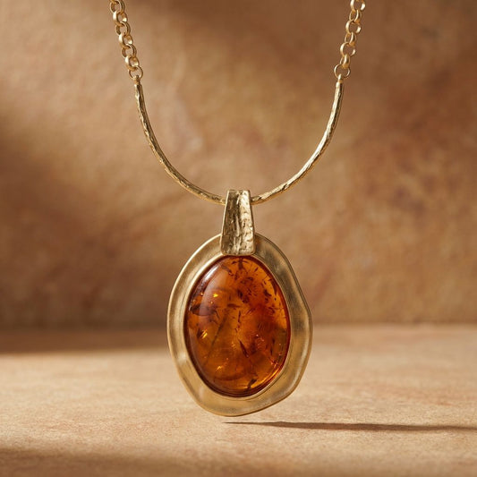 Vintage Large Marbled Brown Resin Pendant Necklace