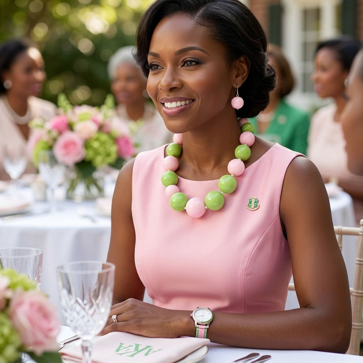 Mod Style Two Tone Pink Green Chunky Bead Necklace