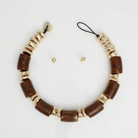Vintage Marbled Brown Resin Bead Toggle Necklace
