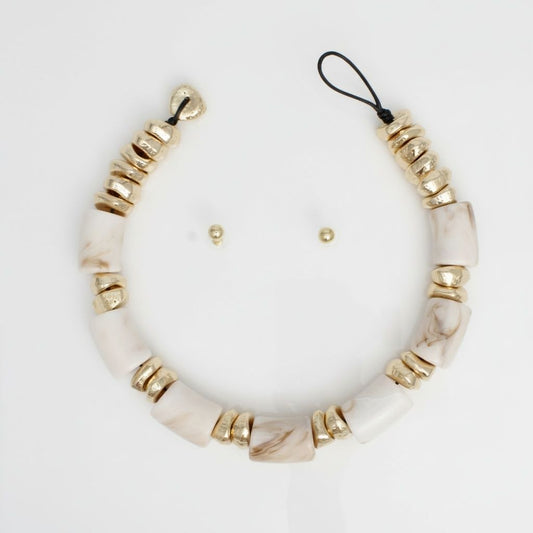 Vintage Marbled Cream Resin Bead Toggle Necklace