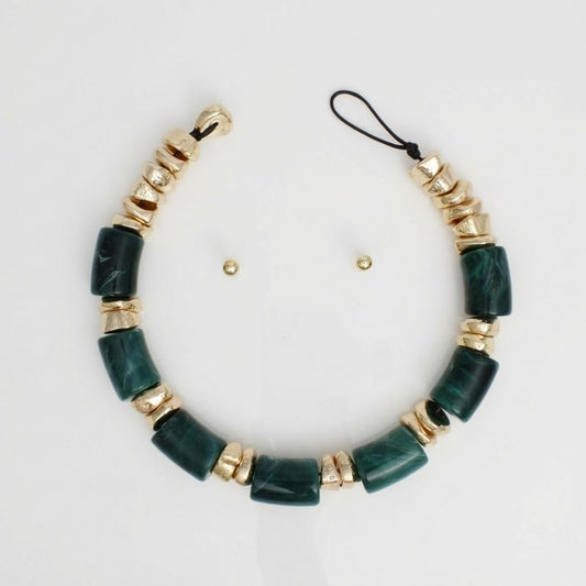 Vintage Marbled Green Resin Bead Toggle Necklace