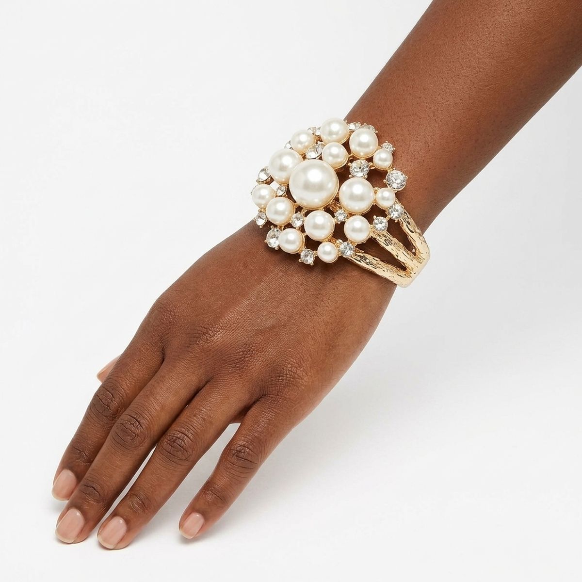 Cuff Cream Pearl and Crystal Ornate Bracelet