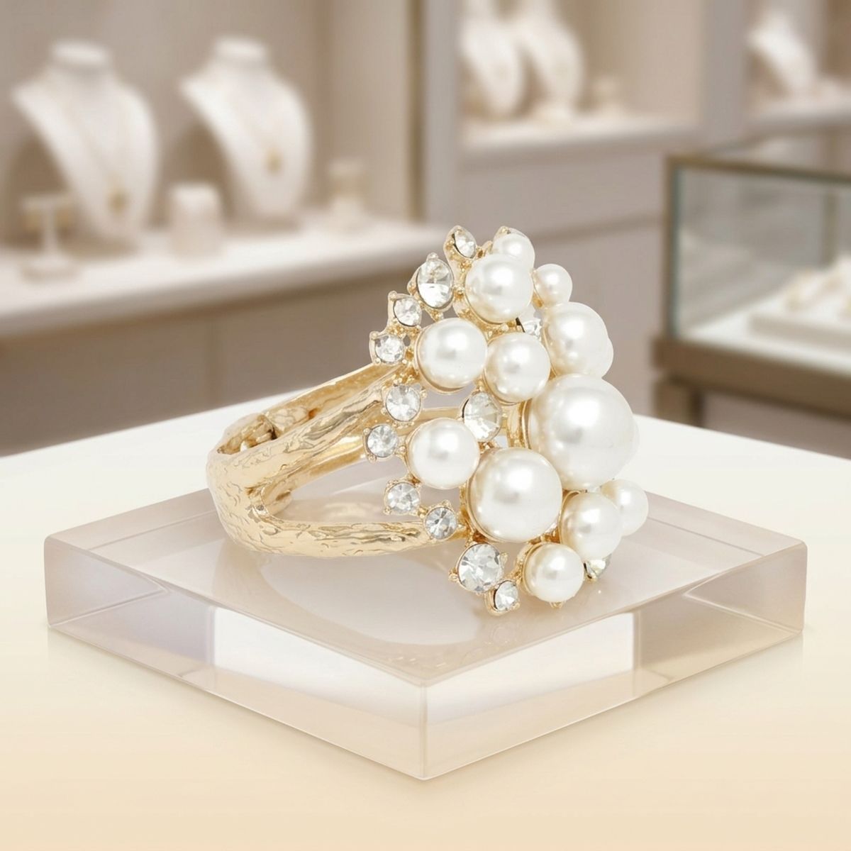 Cuff Cream Pearl and Crystal Ornate Bracelet