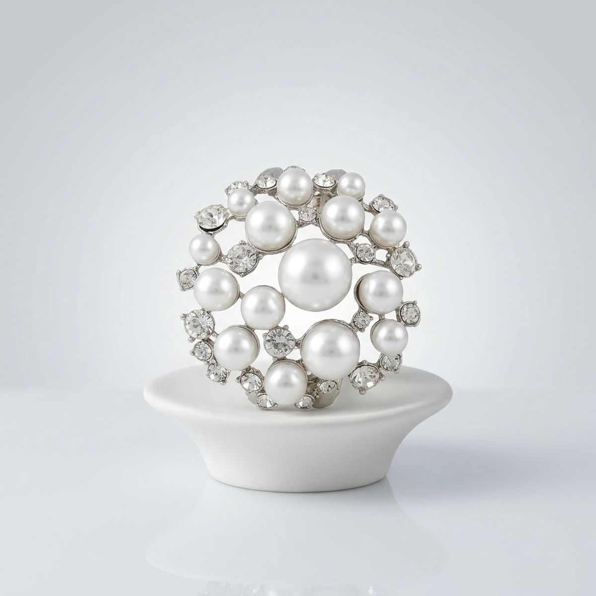 Cuff White Pearl and Crystal Ornate Bracelet