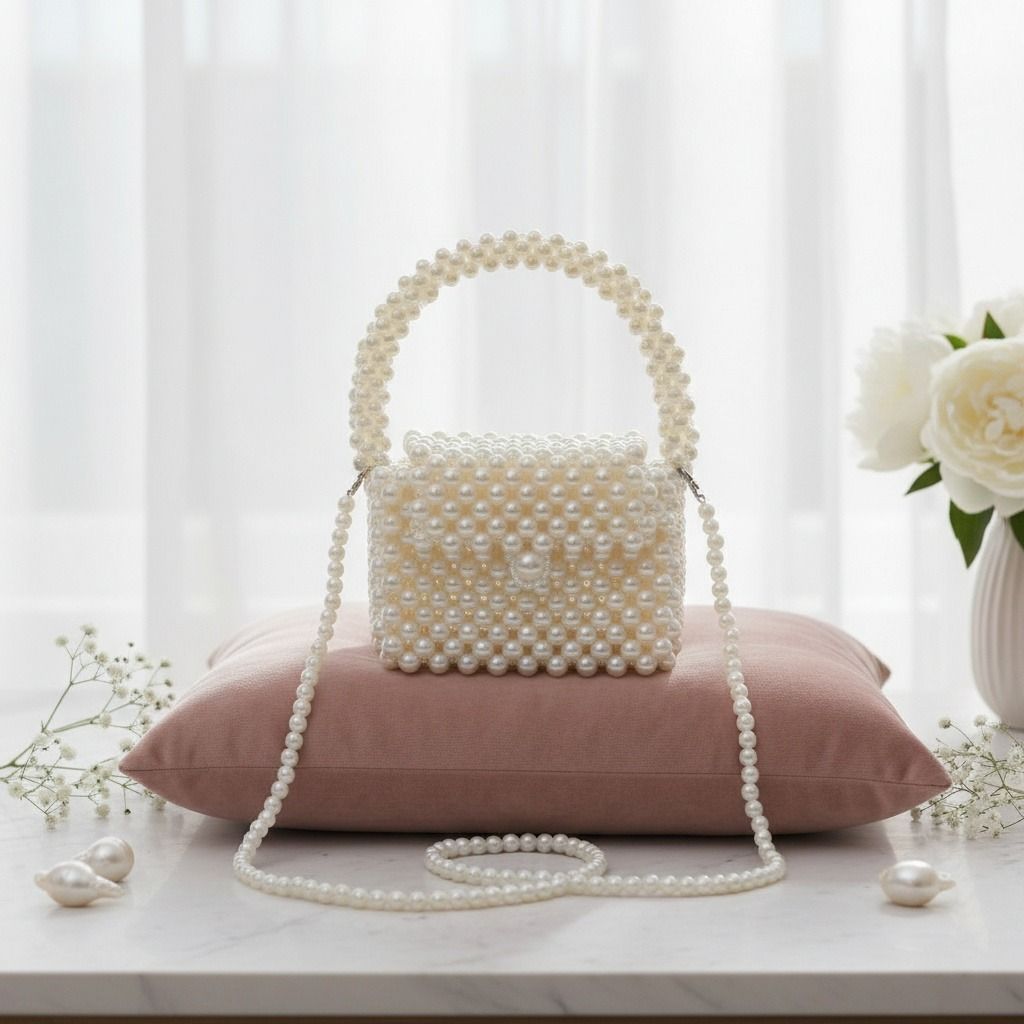 Top Handle Retro Luxe Cream Pearl Flap Handbag