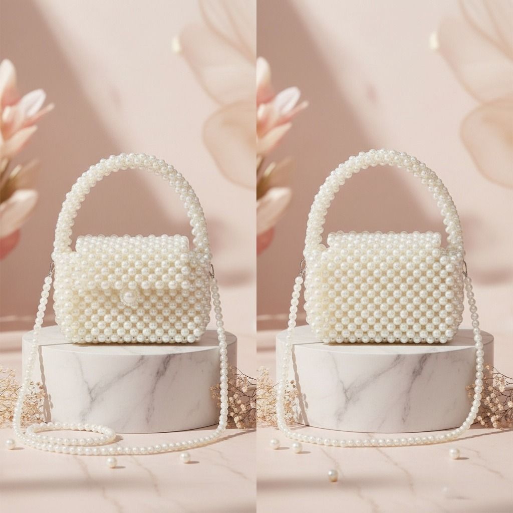 Top Handle Retro Luxe Cream Pearl Flap Handbag
