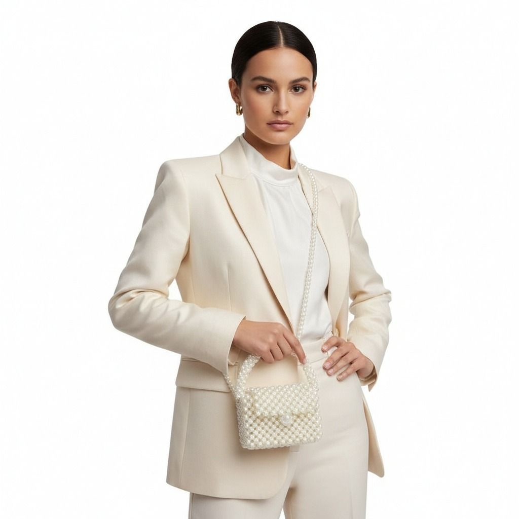 Top Handle Retro Luxe Cream Pearl Flap Handbag