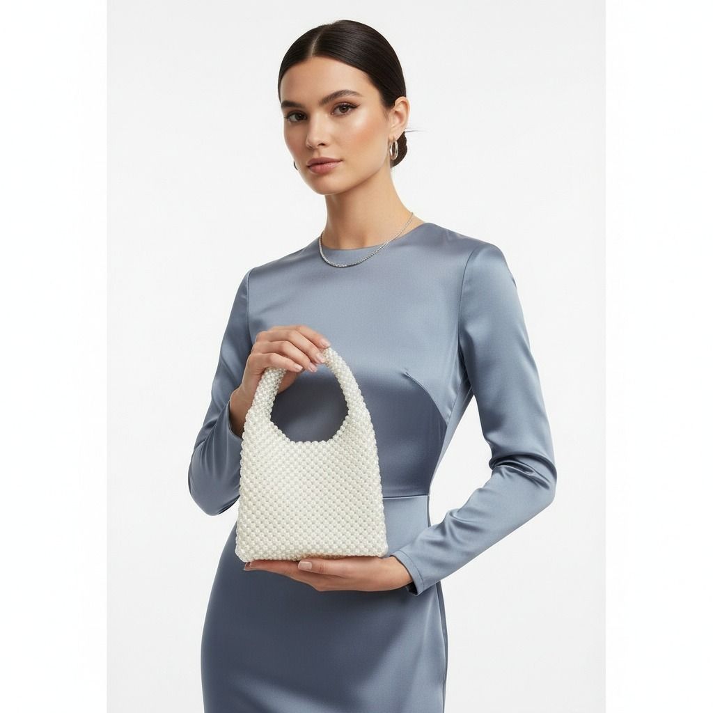 Top Handle Luxe Lady White Pearl Hollywood Handbag