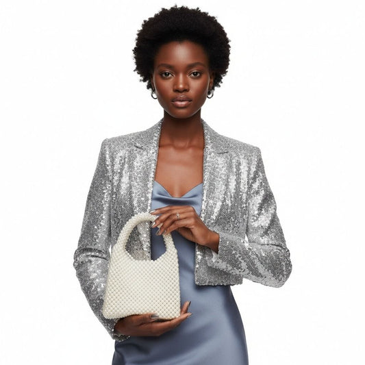 Top Handle Luxe Lady White Pearl Hollywood Handbag
