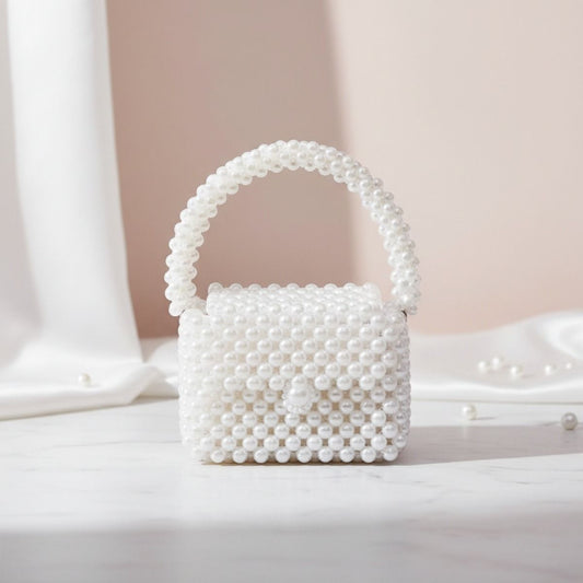 Top Handle Retro Luxe White Pearl Flap Handbag