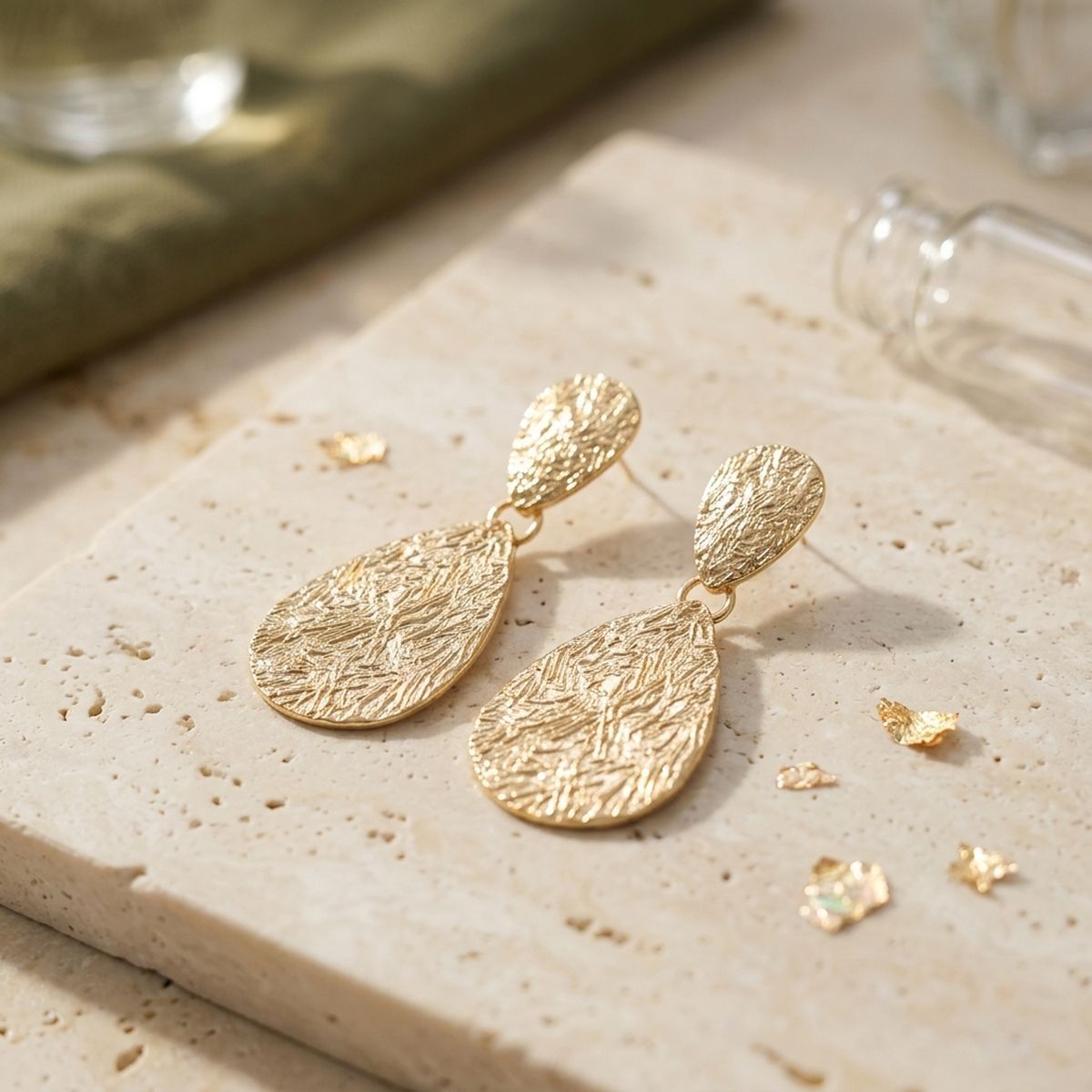 Clip On Double Teardrop Melted Gold Earrings