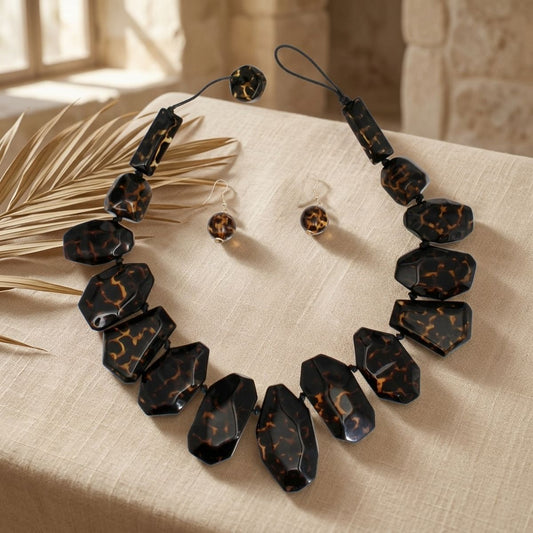 Toggle Chunky Brown Leopard Bead Cord Necklace