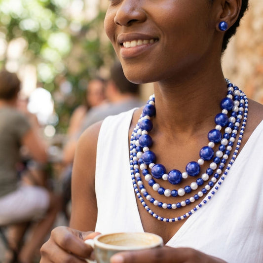 ZPB Sorority Blue White Jumbo Pearl Necklace Set