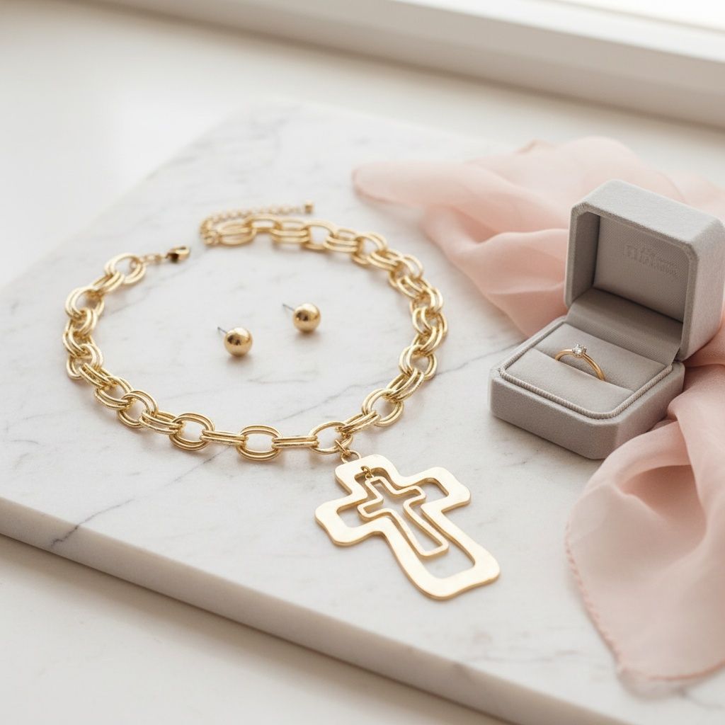 Chain Gold Double Oval Link Double Cross Necklace