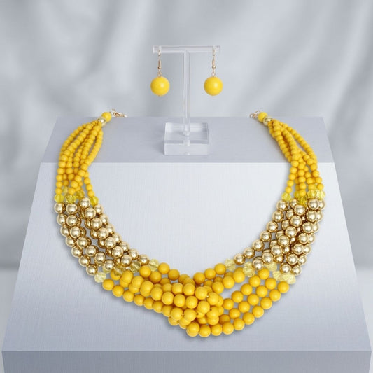 Yellow Colorblock Bead Looped Layer Necklace