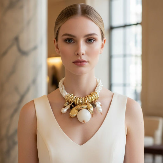 Toggle 6 Strand Cream Natural Faux Pearl Choker
