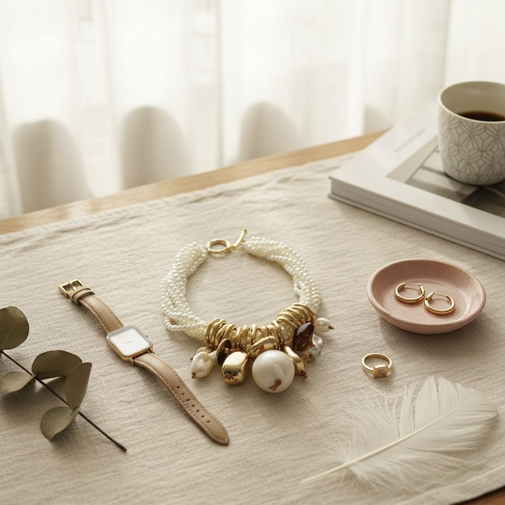 Toggle 6 Strand Cream Natural Faux Pearl Choker