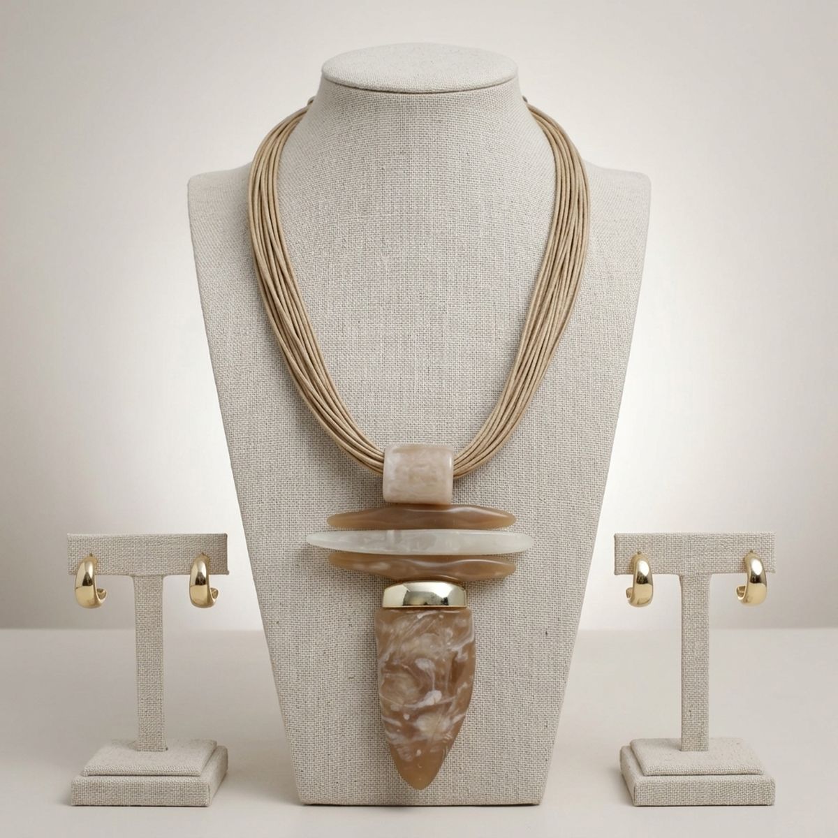 Light Brown Marbled Horn Pendant Cord Necklace