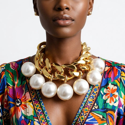 Ultra Chunky Gold Chain Necklace with Pearls