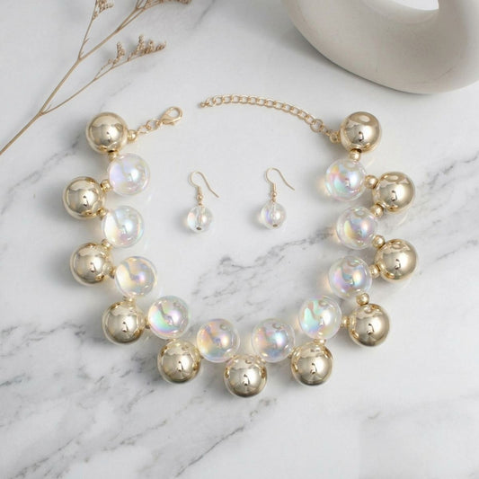 Necklace Clear Iridescent Gold Bubble Ball Bead