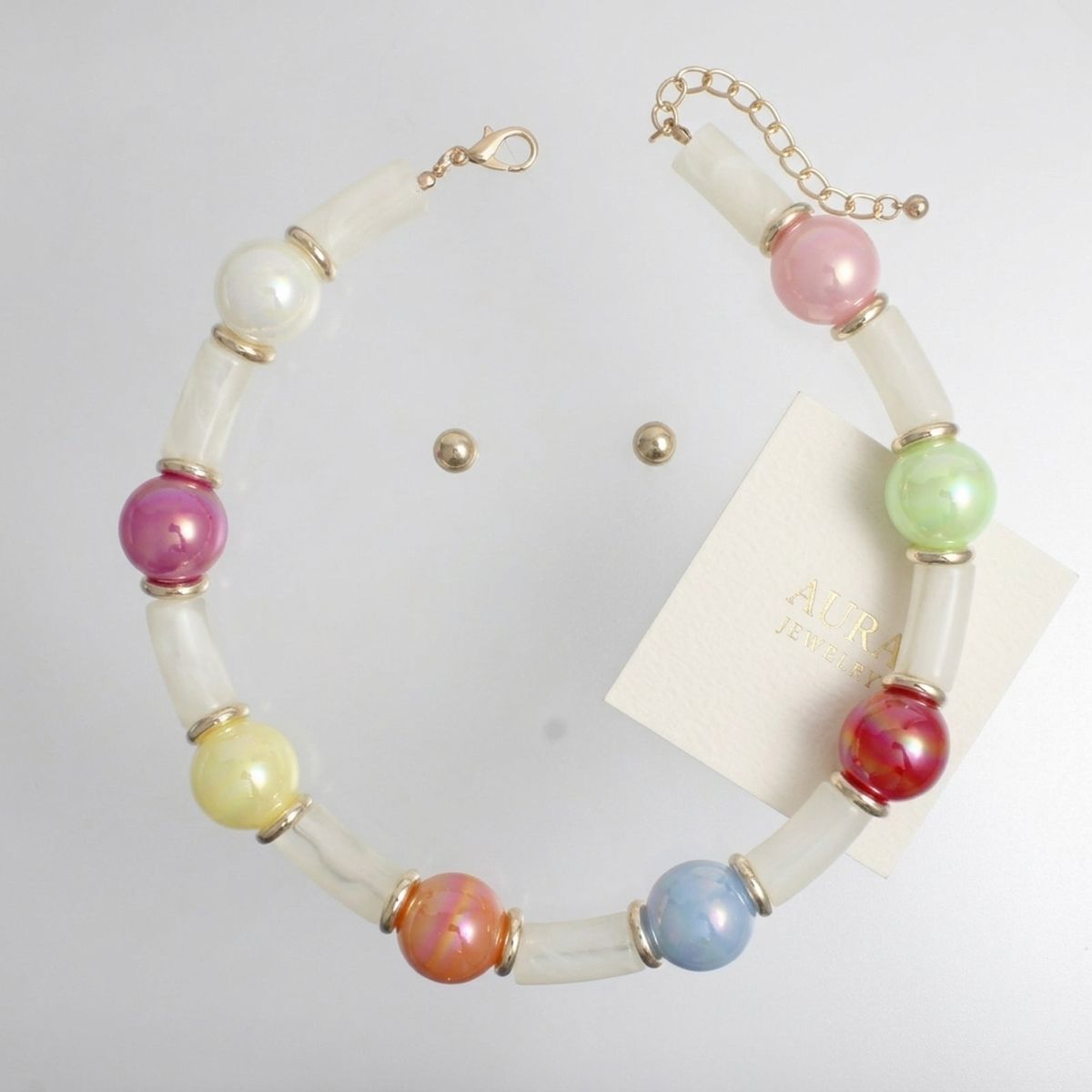 High Gloss Iridescent Bubble Bead Tube Necklace