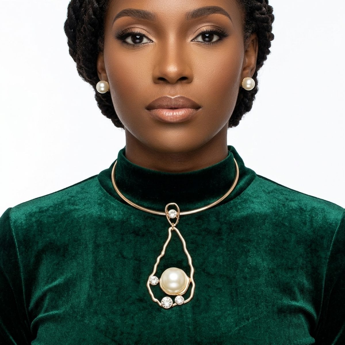 Gold Wavy Teardrop Pearl Pendant Choker Necklace
