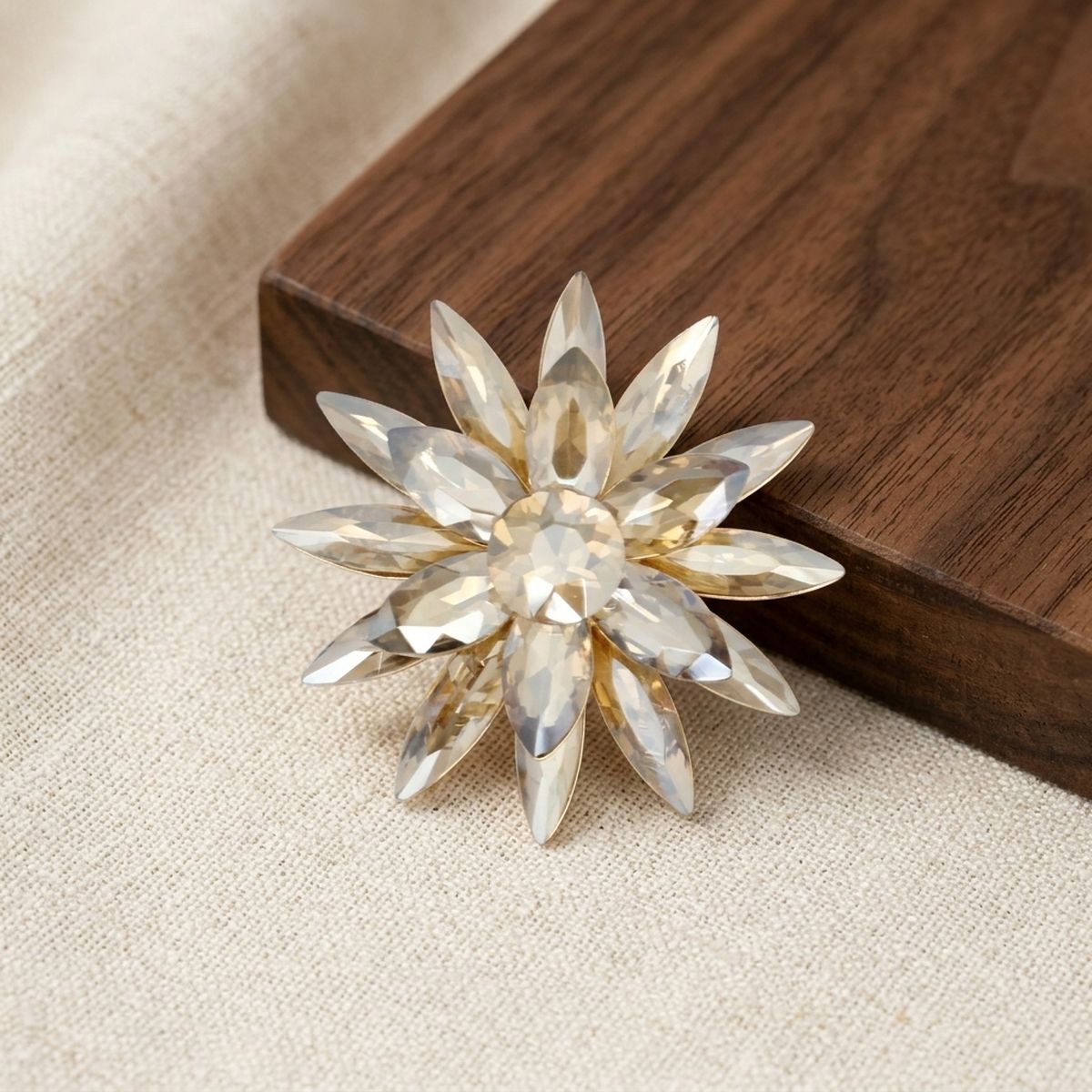 Oversized Brooch Brown Marquise Crystal Flower Pin