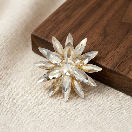 Oversized Brooch Brown Marquise Crystal Flower Pin