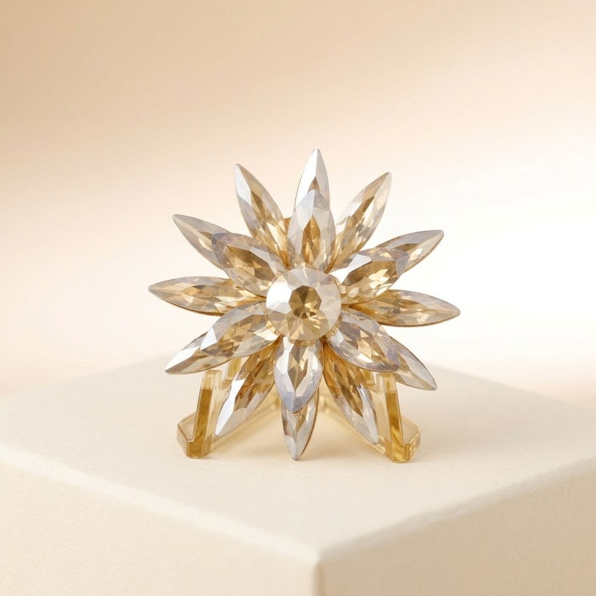 Oversized Brooch Brown Marquise Crystal Flower Pin