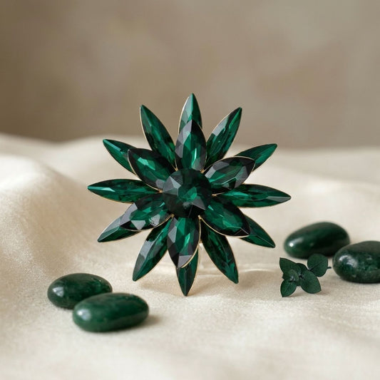 Oversized Brooch Green Marquise Crystal Flower Pin