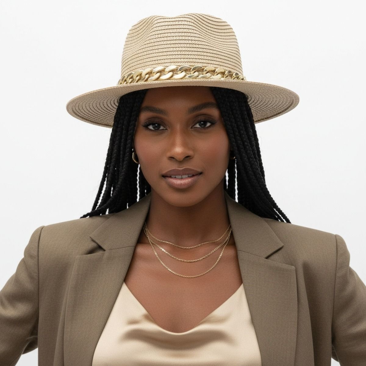 Ivory Chain Band Fedora Panama Hat