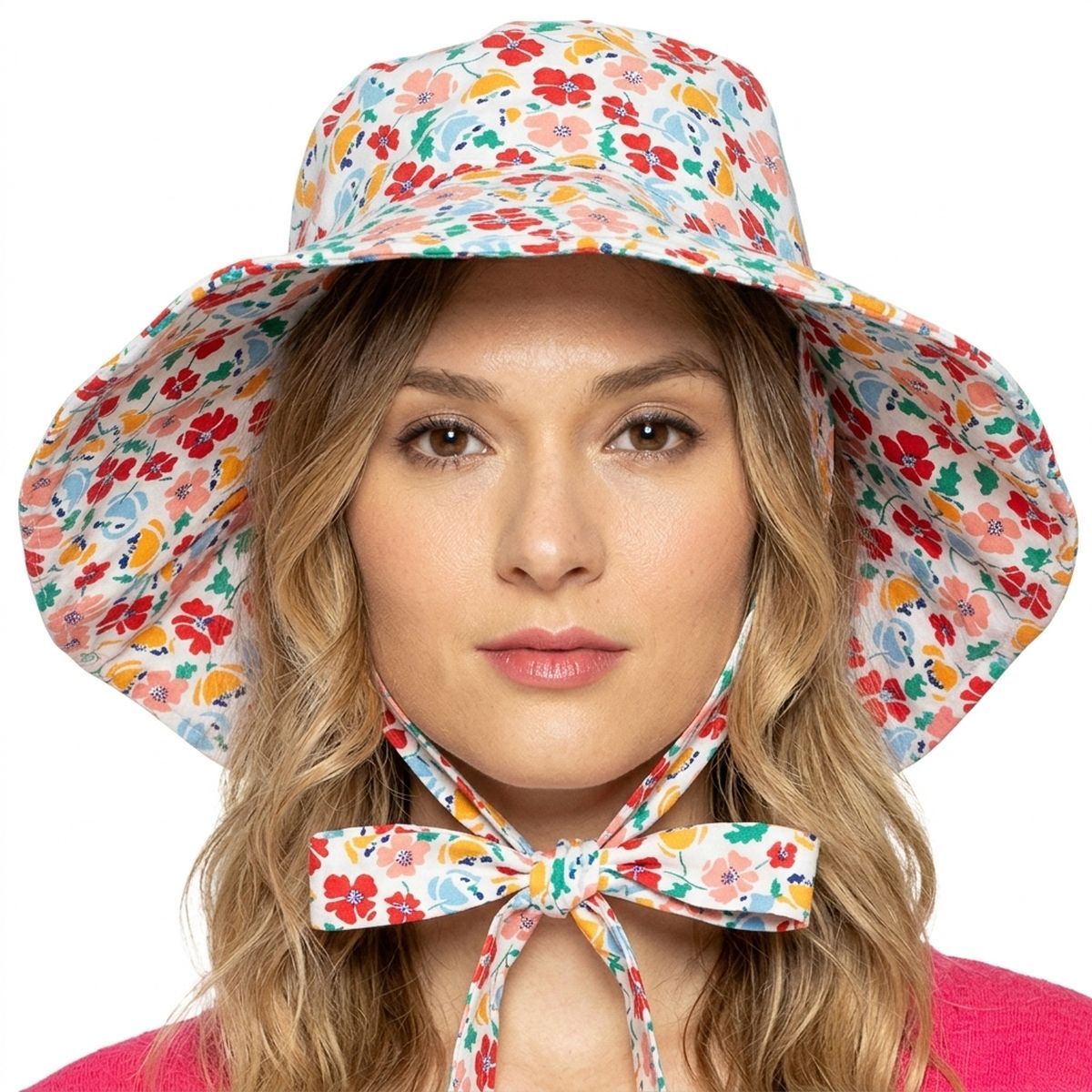 Vintage Red Floral Chin Tie Bucket Hat