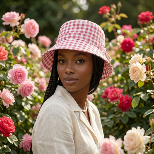 Pink Gingham Draw String Bucket Hat