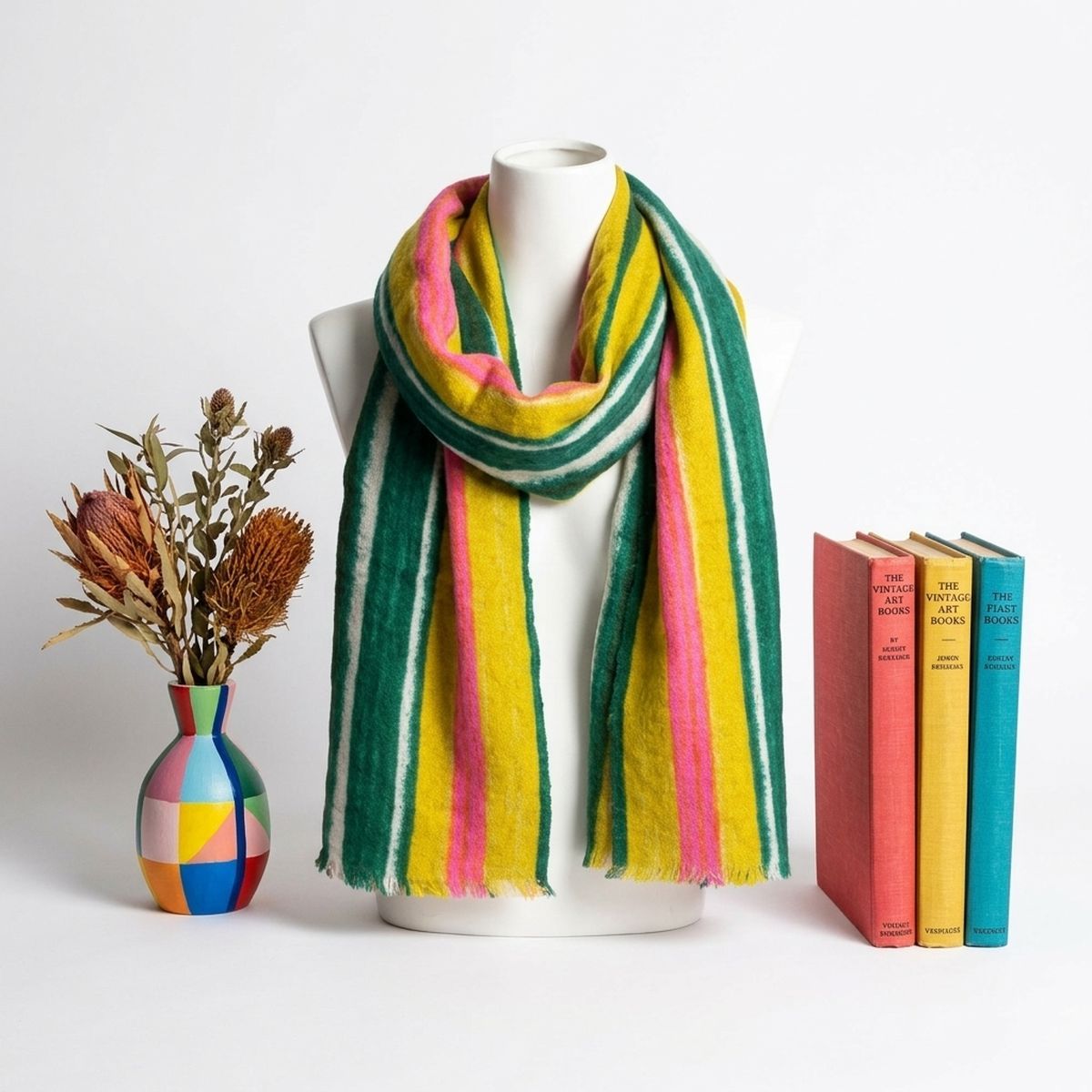 Yellow Striped Knit Scarf Women