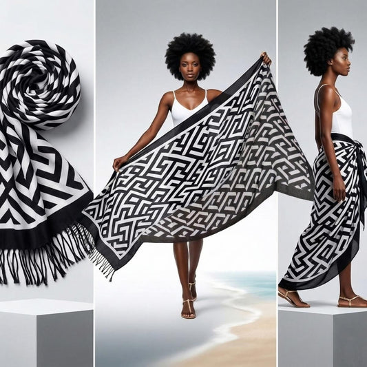 Scarf Wrap Geo Print Black and White for Women